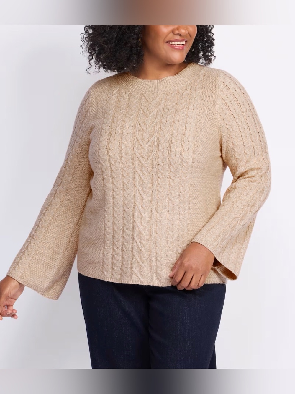DESIGN HISTORY Mirelle Cabled Long Sleeve Sweater - M